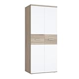 Forte WINNIE Schrank 80, Kleiderschrank klein, Kinderzimmerschrank, Skandinavischer Stil, Drehtürenschrank 2-türig, Sonoma Eiche / Weiß, 80 cm breit x 189 cm hoch x 53 cm tief