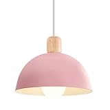 iDEGU Hängelampe Retro E27 LED Hängeleuchte Moderne Skandinavisch Deckenleuchte aus Metall Holz Pendelleuchte für Schlafzimmer Esszimmer Küche Restaurant (Rosa, 1 Stück)