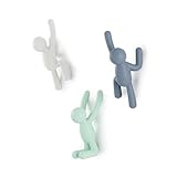 Umbra Buddy Haken - Dekorative Wandhaken Garderobe für Jacken, Schals, Taschen, Rucksäcke, Handtücher und Mehr, 3er-Set, Farblich sortiert