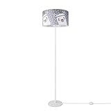 Paco Home Kinderlampe Stehlampe LED Kinderzimmer Lampe Mit Lama-Motiv Stehleuchte E27, Lampenfuß: Einbeinig Weiß, Lampenschirm: Grau (Ø38 cm)