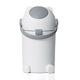 FLOWCASA Windeleimer mit Geruchsschutz, 12L, Einhand-Bedienung, universelle Beutel, süßer Bären-Design N2, weiß+grau für Babyzimmer