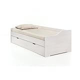 WOODLIVE DESIGN BY NATURE Massivholz-Gästebett aus Kernbuche weiß, ausziehbares Doppel-Bett, als Jugend- & Kinderbett verwendbar, Funktionsbett aus Holz, Bett 90 x 200 cm