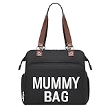 KONO Wickelrucksack für Mama & Papa, Praktische Wickeltasche tragbar als Umhängetasche oder Rucksack, mit isolierter Tasche, großes Fassungsvermögen (Schwarz)