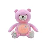 Chicco First Dreams Baby Bär Plüsch-Teddybär, weicher Projektor mit Nachtlicht, Lichteffekten und entspannenden Melodien, Rosa - Kinderspielzeug 0+ Monate