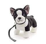 Uni-Toys - Französische Bulldogge (schwarz-weiß) mit Leine - 25 cm (Länge) - Plüsch-Hund, Dogge, Haustier - Plüschtier, Kuscheltier