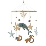 Meer Welt Mobile Baby Windspiele, 3D Delphine Mobile Baby Holz mit Filzbällen, Mobile Baby Mädchen Bettglocke Anhänger für Babybett Jungen und Mädchen (Blau)
