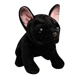 Kuscheltier Hund,Lebensechtes Französische Bulldogge Plüschtier,Simuliertes Tier Hund Plüschtier,Realistisches Bulldogge Plüsch,Welpenspielzeug,Geschenk für Kinder Jungen und Mädchen (28 cm,Schwarz)