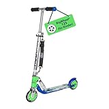 HUDORA BigWheel 125 Scooter I Sicherer & hochwertiger Aluminium-Roller für Kinder I Höhenverstellbarer & zusammenklappbarer Cityroller für bis zu 100kg I Stabiler Tretroller mit Tragegurt - blau/grün
