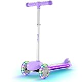BremToy Roller Kinder 3 Jahre, Kinder Roller mit Leuchtendem Deck und PU-LED-Rädern, 4-Stufig Höhenverstellbarer, Reaktionsschnelles Bremsen, leicht, Kinderroller für von 3–8 Jahren,Violett