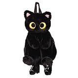 Harilla Plüschtier-Katzen-Rucksack, Büchertasche, weiche Umhängetasche, Umhängetasche, Schultasche, Schultasche für Erwachsene, Mädchen, Kinder, Teenager, Schwarz