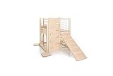 HomeForDreams Holz Montessori-Inspirierter Quadratischer Kletterturm für Kleinkinde: Faltbarer Indoor-Spielplatz mit Zubehörbrettern (Naturholz, Mit Innenbrett und Leiterbrett)