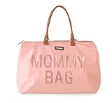 Childhome, Mommy Bag, Wickeltasche, Mutterschaft, Reisetasche, Großes Fassungsvermögen, Wickelunterlage, Verstellbarer Schulterriemen, Unterteilt, Isotherm-Tasche, Kofferdurchführung, Rosa/Gold