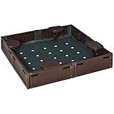 Outsunny Sandkasten 123 x 123 x 21 cm Sandkiste mit Bodenplane, 4 Sitzer Sandbox mit Abdeckplane für 3-12 Jahre Kinder, HDPE, Braun