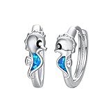 TANGPOET Seepferdchen Ohrringe Kinder 925 Sterling Silber Seepferdchen Creolen Kinder Mädchen Opal Ohrring Geburtstag Schmuck Geschenk für Tochter Frauen Damen