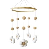 Mobile Baby aus Filz, Baby Mobile für Bett & Wickeltisch, Handmade Windspiel mit natürlichen Holzperlen, Mobile Baby Basteln Filz, Neugeborenen Geschenk für Jungen und Mädchen (Helles Kaffeebraun)