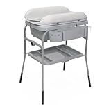 Cuddle & Bubble Babybadewanne mit Wickeltisch, ergonomisch mit Matratze und weichem Reduzierpolster, höhenverstellbar, kompakt zusammenklappbar, Eltern-Organizer, max. 11 kg, Farbe: Stone