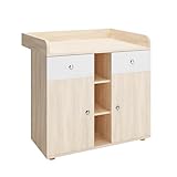 Infantastic® Wickelkommode - inkl. 2 großen Schubladen und 5 Fächer, LxBxH 90/69/92 cm, Farbwahl - Wickelschrank, Wickeltisch Aufsatz, Wickelaufsatz, Baby Möbel Kommode, Wickelregal Organizer (Buche)