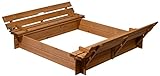 dobar® Sandkasten mit Sitzbank | Sandkiste Massivholz mit Deckel | Quadratische Sandbox inkl. Rückenlehne |Kinder- Sandkasten Outdoor | 118 x 118 x 20 cm | Braun