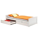 IDIMEX Bett mit Stauraum Jugendbett Kiefer massiv Weiss Tagesbett Kinderbett Bett 90x200 cm