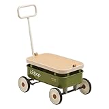 kidpop PULA-Wild 3-in-1 Kinder-Handwagen 2,5-8 Jahre, abnehmbare Holzabdeckung und Verstellbarer Lenker, Geburtstagsgeschenke Max. Gewicht 16 Kg，Grün
