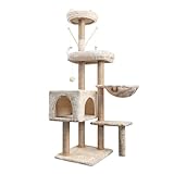 Kratzbaum, 145 cm Katzenbaum Kletterbaum, Aktivitätskratzbäum Kletterturm mit Sisalsäulen, Katzenspielzeug, Katzen Höhle, Plattformen, Liegemulde für Katzen Kätzchen, Beige