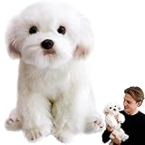 Xiyocadt Realistischer Maltese Plüschhund 28cm – Weicher Weißer Kuschelwelpe, Süßes Hund Stofftier, Flauschiges Kuscheltier für Kinder, Deko & Geschenkideen (Weiß)