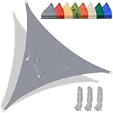 QIAQ Sonnensegel, 1 x 1 x 1 m, wasserdicht, 98 % UV-Schutz, Sonnensegel, dreieckig, für Garten, Outdoor, Terrasse, Grau