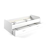VitaliSpa Ausziehbett 90x200 cm Enzo — Weiß 203x52x94 cm aus Spanplatte — Bett Kinder- und Jugendzimmer, mit zusätzlichem Gästebett
