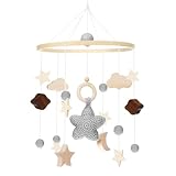 Auauraintt Mobile babybett,ausgestattet mit niedlichem Sternanhänger, mit Filzkugel-Hängedekoration, Holz Mobile Baby Windspiel,geeignet für Kinderzimmer, Geschenk für Baby Mädchen oder Jungen