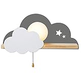 ANKBOY Wolke Nachtlicht Wandlampen Massivholz Lampe Babylampe Wandleuchten LED Kinderlampe Grau Wandbeleuchtung mit Zugschnur Schalter E27 Innen Kinderzimmer für Mädchen/Jungen Schlummerlicht