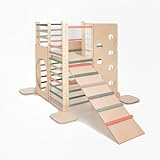 HomeForDreams Holz Montessori-Inspirierter Quadratischer Kletterturm für Kleinkinde: Faltbarer Indoor-Spielplatz mit Zubehörbrettern (Waldtraum, Mit Innenbrett und Leiterbrett)