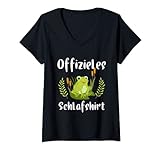 Damen Frosch Kuscheltier Grün Laubfrosch Amphibie Märchen Prinz T-Shirt mit V-Ausschnitt