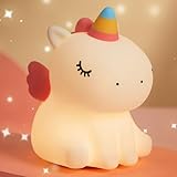 AmmToo Nachtlicht Kinder Einhorn Nachtlampe - Lampe Dimmbar Timer, Touch-Steuerung Silikon Nachtlicht Baby, USB-Aufladbar Niedliche Kawai Lampe, Kinderzimmer Deko