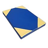 NiroSport Turnmatte für zu Hause / 8cm hohe Weichbodenmatte für Gymnastik & Yoga/Kinder Sportmatte für Turnhallen – hautfreundlicher Fitnessmatte aus abwaschbarem Kunstleder (100 x 70; Blau/Gelb)