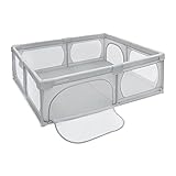 Moby-System Laufgitter-Set mit Spielmatte, 200x160cm - Faltbares Baby-Aktivitätszentrum, rutschfeste Basis, wasserdichtes Material - inkl. Transporttasche - Grau