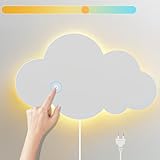 Wandleuchte mit Touch Schalter Innen Kinderzimmer Wandlampe LED 3 Farben Einstellbar Nachttischlampe Wolken Design Leselampe Wandbeleuchtung mit Stecker für Babyzimmer Schlafzimmer Wohnzimmer, Weiß