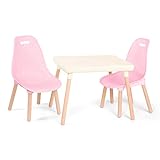 B. spaces Kindertisch mit 2 Stühlen, Kindersitzgruppe – 1 Tisch und 2 Kinderstühle mit Holz Beinen für Kinder ab 3 Jahren – Kindermöbel, Pink und Weiß