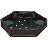 Outsunny Sandkasten DIY Sandkiste mit 3 Sitzplätzen, Sandbox aus HDPE mit Abdeckplane, für 3-12 Jahre Kinder, Ø120 x 21cm, Braun