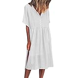 Damen Sommerkleid Mode lose einfarbig V-Ausschnitt Kurzarm-Kleid in einem Langen Split-Hem lässigen Strandkleid Sonojie