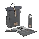 LÄSSIG Wickeltasche, Wickelunterlage, Kinderwagenbefestigung, Flaschenhalter nachhaltig produziert/GRE Rolltop Backpack, Dunkelgrau