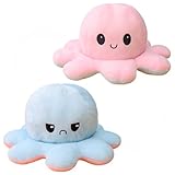 KUNSTIFY Oktupus Stimmungs Kuscheltier XXL Oktopus Plüsch wenden Mood Octopus Plüschtier Kuscheltier groß, riesen Geschenke für Frauen Beste Freundin Kinder Geschenke 30cm Pink Hellblau