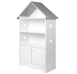 WOLTU Kinderregal Spielzeugregal mit Abschließbarer Tür, 3 Regale Bücherregal für Kinder, Mehrzweck Holz Aufbewahrungsregal im Kinderzimmer(Weiß)