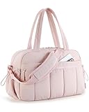 BAGSMART Puffer Reisetasche, Sporttasche Damen 24L Weekender Wasserabweisend Travel Bag Handgepäck Gym Bag Kliniktasche Geburt Krankenhaustasche mit PVC Nasse Tasche für Fitness, Sauna, Rosa