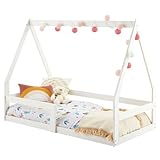 IDIMEX Hausbett Tami Kinderbett in Hausform, 70 x 140 cm, weiß, Kiefernholz Kinderbett mit Rausfallschutz, ideal zum Schlafen und Spielen, Bodenbett, Montessori
