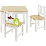 Bomi Kindersitzgruppe Holz Amy | Kindertisch mit 2 Stühlen | Tisch & Stühle Kinderzimmer Set | Spieltisch ab 1 Jahr | Kindertisch für drinnen | Maltisch & Basteltisch Kinder | Kindermöbel Weiß Natur