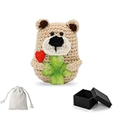 Sugeru Gestrickter Glücksbär mit Kleeblatt, Glücksbringer Geschenk und Kreative Strickwolle Bärchen Puppe, Motivationsgeschenke,Gute Besserung Geschenke,Valentinstag-Geburtstagsgeschenk