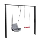 QLS Schaukelgestell 260 cm Doppelschaukel Gerüst Nestschaukelgestell aus Stahl Schwarz