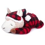 My OLi 38cm Alpaka Kuscheltier Sleepy Plüschtier Schaf liegend mit Schlafanzug und Schlafmütze Weiches Kuschelkissen Plüsch Schlafenszeit Tier Geburtstagsgeschenke für Kinder