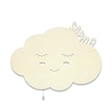 hellomini Schlummerlicht mit Namen personalisiertes Nachtlicht Holz LED Wandlampe Tauf-Geschenk für Mädchen oder Jungen Wiebke die Wolke Motiv Baby-zimmer Kinderzimmer Lampe [Energieklasse A++]