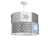 Paco Home Kinderlampe Deckenlampe LED Pendelleuchte Kinderzimmer Lampe Sternen Motiv E27, Lampenschirm: Blau (Ø45.5 cm), Lampentyp: Pendelleuchte Weiß